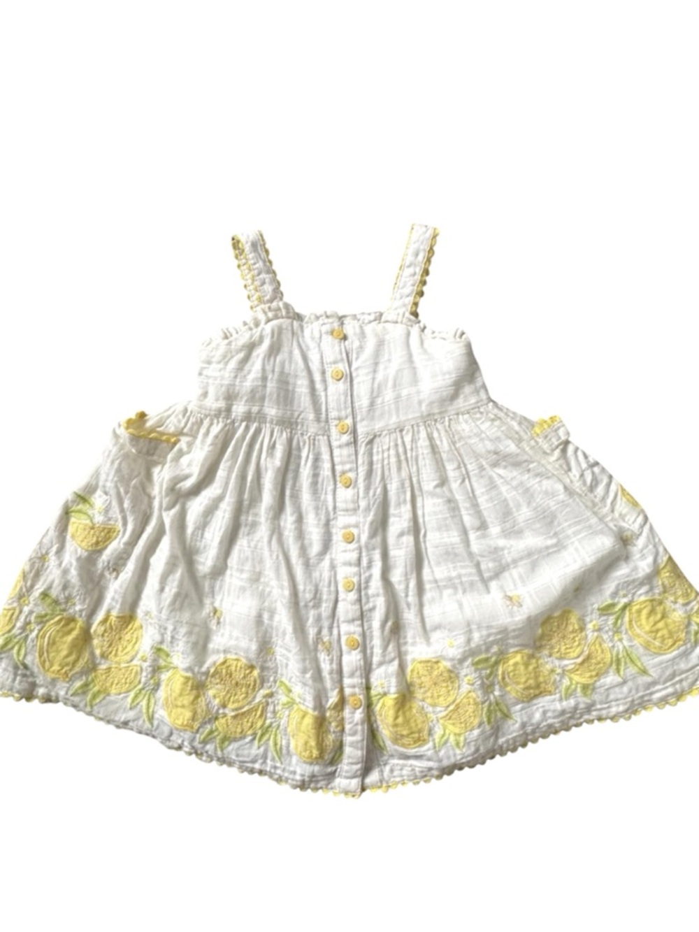 White Cotton Sundress with Yellow Lemon Embroidery